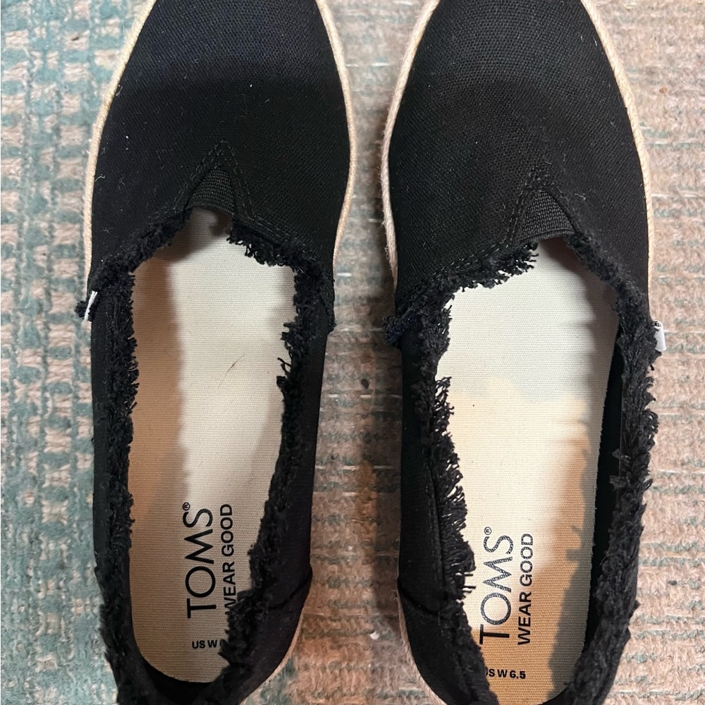TOMS Women's Black Frayed Canvas Espadrilles